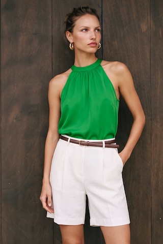 Sateen Halter Yaka Bluz - Yeşil-137729