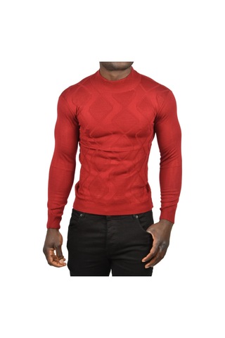 Deepsea Erkek Bordo Deepsea Baklava Desenli Slim Fit Yarım Balıkçı Yaka Triko Boğazlı Kazak 2505511 Bordo