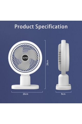Hp-f01 Işıklı Vantilatör Usb Şarjlı Masaüstü Mini Fan 3 Kademel