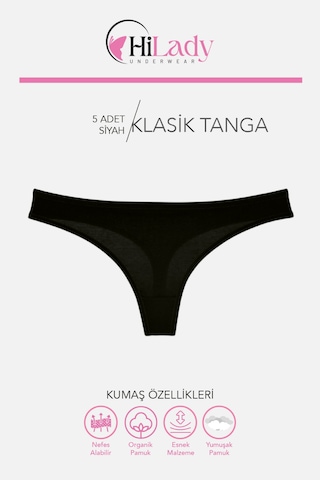 Hilady Kadın Tanga,düşük Bel Tanga String, 5'li Paket, Pamuklu Yumuşak Kumaş Pamuklu Tanga Siyah