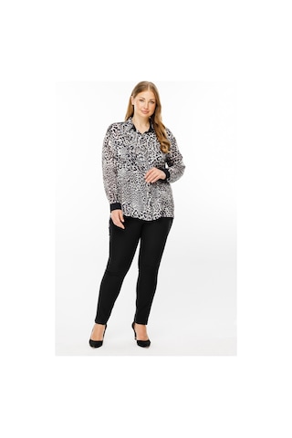 Moda İlgi Kadın Büyük Beden Zebra Desen Salaş Gömlek 4089 Siyah Siyah
