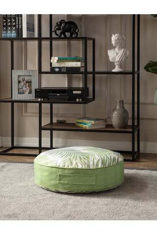 Yeşil Bitki Ve Palmiye Desenli Puf Minderi, 60x60 Cm, Balkon Ve T