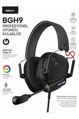 Rgb Oyuncu Kulaklığı Mikrofonlu 40mm Sürücü Kablolu Gaming Headset