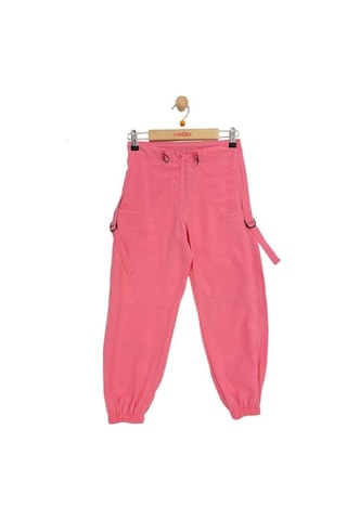 Çikoby Kız Çocuk Beli Paçası Lastikli Dokuma Pantolon-13753-pembe Pembe