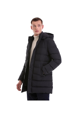 Hatemoğlu Lacivert Slim Fit Hakim Yaka Kapüşonlu Basic Kaban 22232023A008 Lacivert