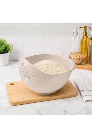 Çok Amaçlı Süzgeç Ve Pirinç Kasesi, Oval, Krem, 3 Litre,