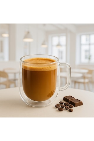 Leylart Çift Camlı Çift Çidarlı Bardak 300 Ml Ev Ofis Fincant Çift Katlı Isı Yalıtımlı Kulplu Kupa