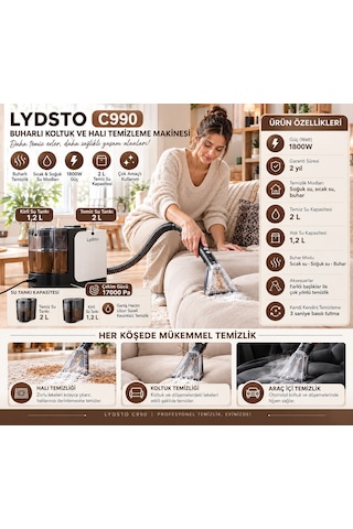 C990 Akıllı Ses Modlu 1800w 17000 Pa Sıcak Su Ve Buharlı Halı Koltuk Yıkama Leke Çıkarma Makinesi