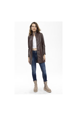 Care Kahve Düğmeli Dar Fit Kesim Astarlı Kısa Hakiki Kadın Deri Kaban-kahve Kahverengi