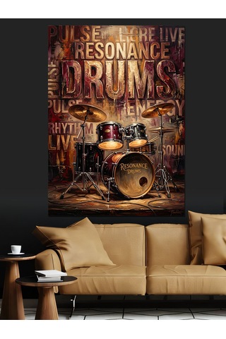 Drums Resonance Müzik Motivasyon Yazısı Dekoratif Kanvas - Mdf Ahşap Tablo