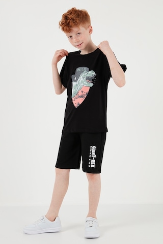 Lela Pamuklu Regular Fit Bisiklet Yaka Şortlu Alt-Üst Erkek Çocuk Takım 6212018 Siyah