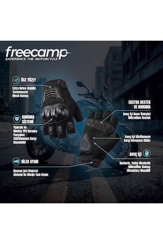 Freecamp Power Yarım Parmak Motosiklet Eldiveni En 13594:2015 Siyah/bakır Siyah - Bakır