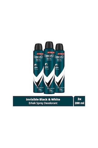 Rexona Men Invisible Black & White 72 Saat Erkek Sprey Deodorant 3 x 200 ML