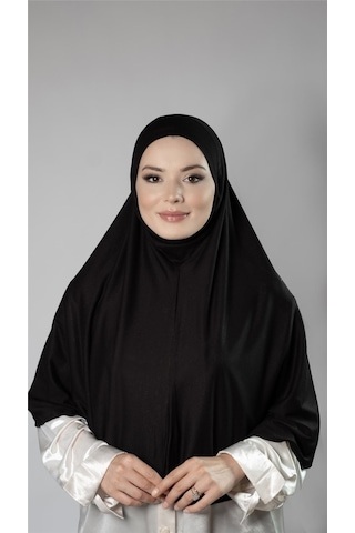Siyah Pratik Hazır Geçmeli Tesettür Eşarp Viskon Arkası Lastikli Peçeli 2112 01