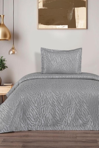 Zebra Jakarlı Tek Kişilik Yatak Örtüsü Gri Gri