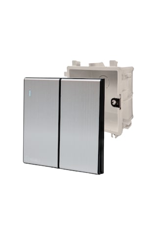 MERALLI INOX 2'li vavien anahtar, hakiki fırçalanmış paslanmaz çelik, çerçevesiz 86×86 Modüler kasa dahil