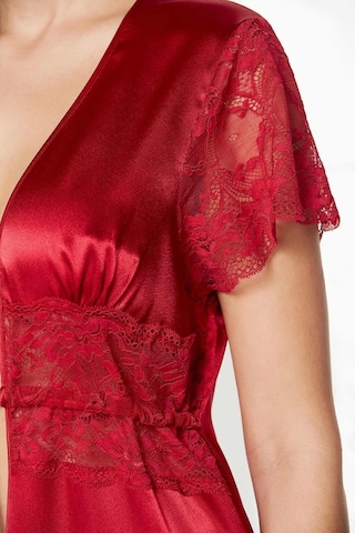 Pierre Cardin Saten Dantelli Midi Sabahlık 1020 Kırmızı Çok Renkli