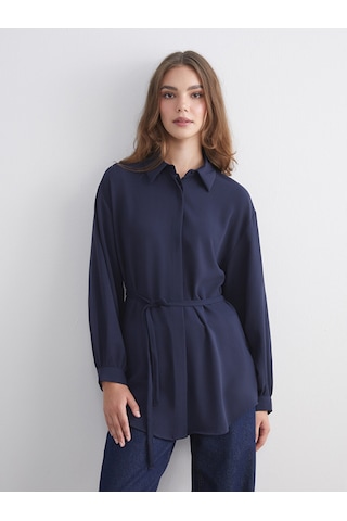 Lcw Modest Lacivert Oversize Kadın Gömlek Tunik