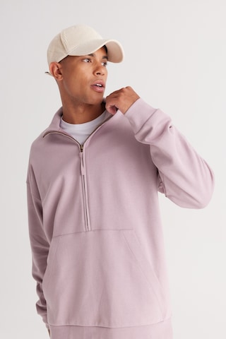 AC&Co / Altınyıldız Classics Erkek Gul Kurusu Oversize Bol Kesim Bato Yaka Pamuklu Sweatshirt Gül Kurusu
