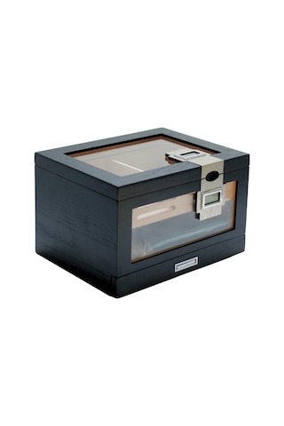 Premiumquality Providencia Çift Nem Ölçerli Siyah Sedir Humidor Puro Kutusu - Tr9637