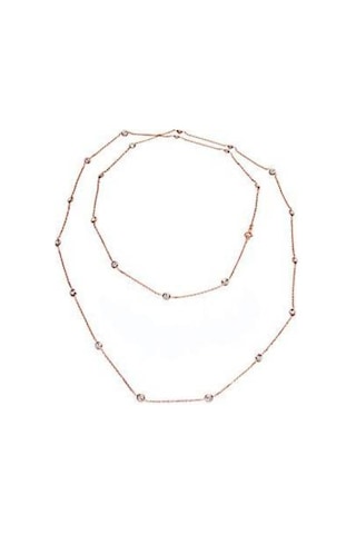 Gümüş 105 Cm. Zincir Taşlı Su Yolu Kolye Rodyum - Rose - Sarı Alt