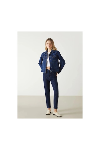 LC Waikiki Lcw Vision İndigo Gömlek Yaka Kadın Jean Ceket Dark Rodeo