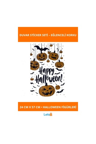 Halloween Temalı Balkabaklı Duvar Stickerı 24x57 Cm Çok Renkli