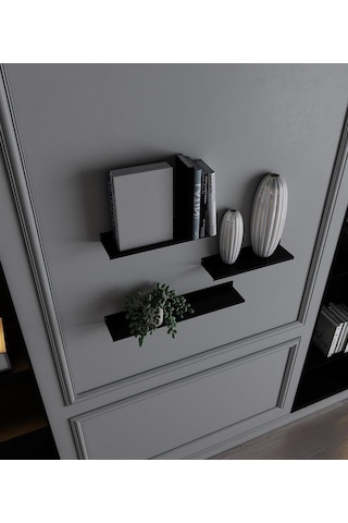 Rafburada® Siyah Dekoratif Metal Duvar Rafı, Kitaplık