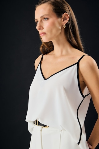 Sateen Kontrast Askılı Bluz - Ekru-137318