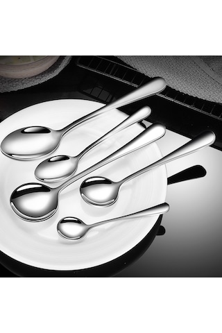 Mufunye 410 Çelik Malzeme 5 Numara Uçlu Kaşık - Bal, Kahve Karıştırma Ve Tatlı Servisi İçin Pratik Ev Gereci Diğer