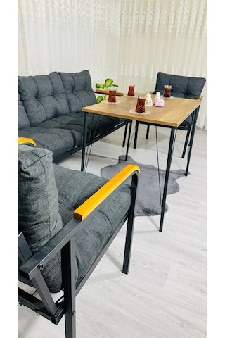 Madame Home Açelya Balkon, Bahçe, Cafe - Salon - Metal Kanepe Koltuk Takımı 3+1+1 + Masa Antrasit