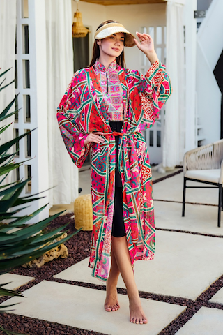 Remsa Mayo Remsa Tesettür Mayo Üzerine Tek Kaftan Kimono Pareo Pembe Rp031 Arzu Pembe