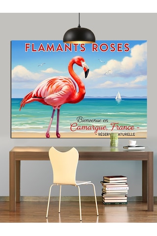 Flamingo Sahilde Dekoratif Kanvas - Mdf Ahşap Tablo