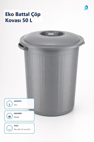 Eko Battal Çöp Kovası 50 L Plastik 45 X 42 X 51 Cm
