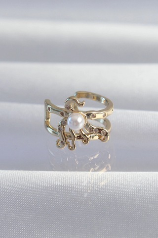 Pirinç Gold Renk İncili Ahtapot Earcuff Küpe 5886 Çok Renkli