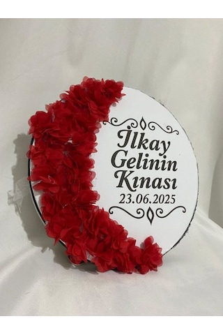 Gelin Tefi 30cm, İsim Ve Tarih Yazılı Yarım Ay Şeklinde Tasarlanmış Düğün Kına Tefi Kırmızı Gelin Tefi 30cm, İsim Ve Tarih Yazılı Yarım Ay Şeklinde Tasarlanmış Düğün Kına Tefi Kırmızı