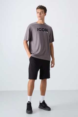 Tommy Life Koyu Gri Pamuklu Kalın Yumuşak Dokulu Oversize Fit Baskılı Erkek T-shirt - 88331 Koyu Gri