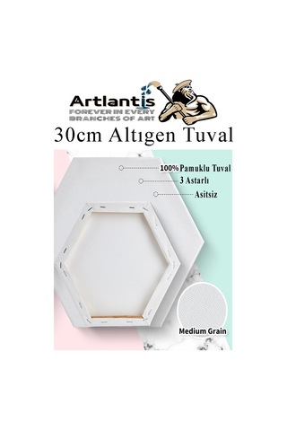 Altıgen Tuval 30 Cm 3 Adet Arkadan Zımbalı Astarlı Resim Tuvali Akrilik Boya Yağlı Boya Altıgen Şekil Tuval Ressam Sanat