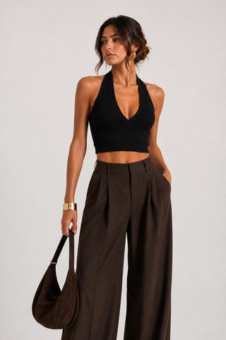 Alexandergardı Sırtı Açık Fitilli Crop Top Siyah