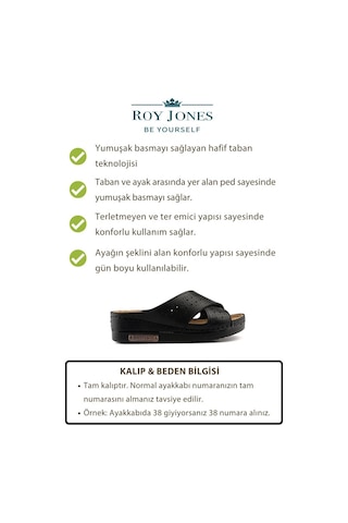 Roy Jones Kadın Ortopedik Yumuşak Tabanlı Terletmeyen Çift Bantlı Hasır Tipi Delikli Rahat Anne Ev İçi Terliği Siyah