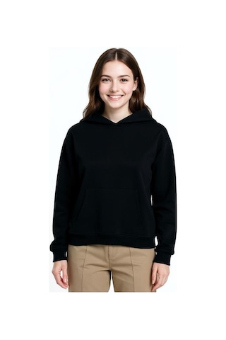Oversize Kanguru Cepli Kapüşonlu Sweatshirt Siyah