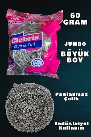 Technow Paslanmaz Çelik Büyük Endüstriyel Boy Bulaşık Ovma Teli Jumbo Boy 60 Gr