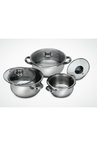 Gülsan Çakır 6 Parça Mini Çelik Tencere Seti Cam Kapak