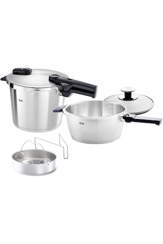 Fissler Vitaquick Premium 8+4 Litre Düdüklü Tencere + Buharda Pişirme Aparatı Gümüş