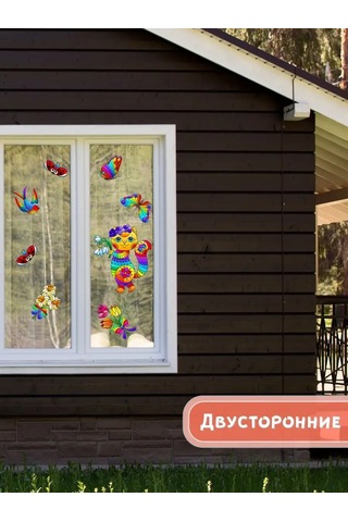 Artenuevo İç Dekorasyon İçin Cam Çıkartmaları Kedi Ve Çiçekler 146278667 Açık Mavi