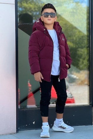 Pina Kids Erkek Çocuk Kapüşonlu Baskılı Reflöktör Detaylı Nova Kumaş Kışlık Şişme Mont Km4017 Bordo