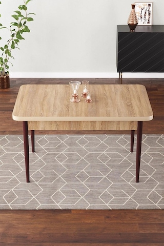 Vera 70x110 Mdf Meşe Metal Ayaklı Sabit Üst Kalite Mutfak Masası, Yemek Masası, Salon Masası Turuncu