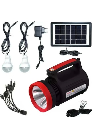 Watton Solar 4v 5a Ledli El Feneri Lamba Seti Güneş Panelli 2 Ampullü Çok Renkli