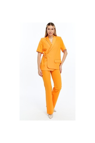Selectmoda Kadın Yüksek Bel Düz Paça Turuncu Kumaş Pantolon