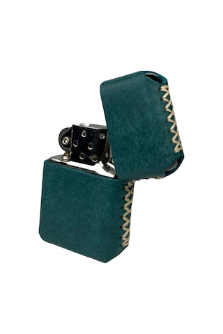 Handmade El Yapımı Hakiki Deri Zippo Modeli Çakmak Petrol Yeşili